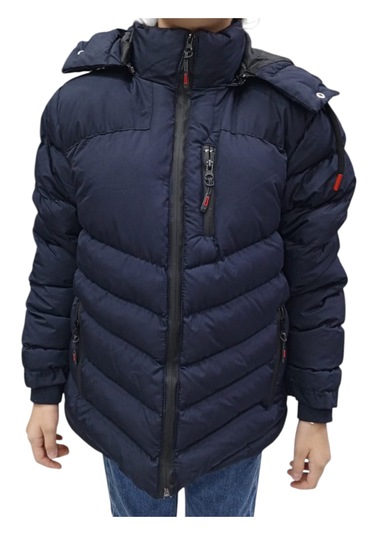 Erkek Çocuk Kapüşonu Çıkabilen İçi Peluş Astarlı Fermuar Cepli Lacivert Renk Mont Lacivert