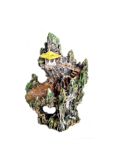 Şatolu Kaya Akvaryum Dekoru 22 Cm - Renk Sarı