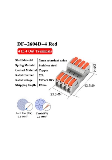 Koodmax 10 Adet Hızlı Kablo Ekleme Birleştirme Konnektörü - Dörtlü Klemens - Bağlantı Kesme Özellikli