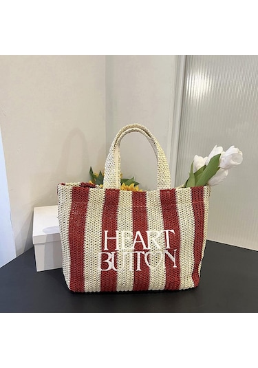 Kırmızı Yogodlns Yaz Plaj Saman Omuz Askılı Çanta Kadın Bohemian Dokuma Sepet Çanta El Yapımı Seyahat Çantaları Kadınlar Için Kırmızı