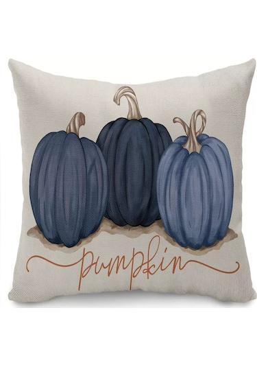 Reedark Kışlık Balkabağı Akçaağaç Yaprak Desenli 2'li Yastık Kılıfı, Teşekkür Günü Dekorasyonu, Kumaş Minder, Otomobil Koltuk Yastığı Mavi