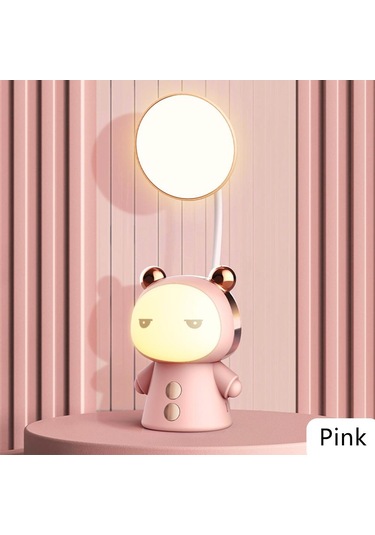 Pembe Karikatür Usb Şarj Edilebilir Masa Lambası Çift Işıklı Led Lamba Öğrenci Çocuk Odası Okuma Masası Lambası Gece Lambası