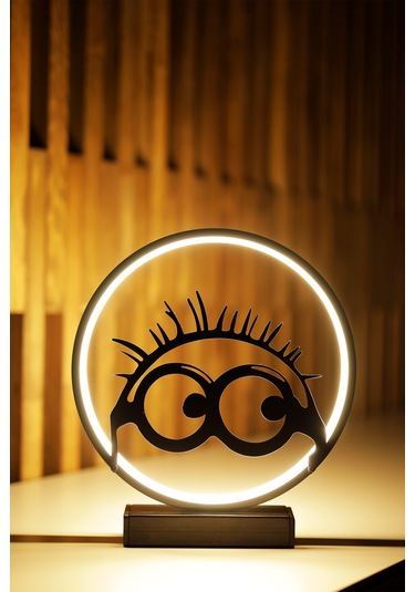 Minion Gözlük Silüetli Metal Led Masa Lambası Dekoratif Çocuk Odası Işığı Eğlenceli Gece Lambası Minion