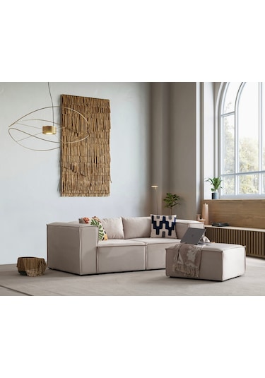 Nova 3 Modül Modüler L Köşe Koltuk Takımı Kırık Beyaz