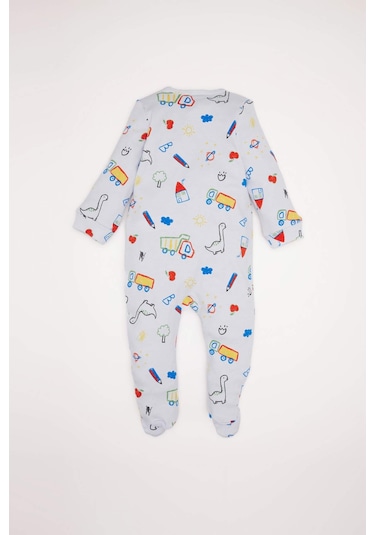 DeFacto Erkek Bebek Yenidoğan Dinazor Baskılı Uzun Kollu Fermuarlı Tulum D8324A5NSBE216 Mavi