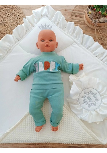 Yenidoğan Piramitland Soft Taç Nakışlı Bebek Battaniyesi Kundak Krem Çok Renkli