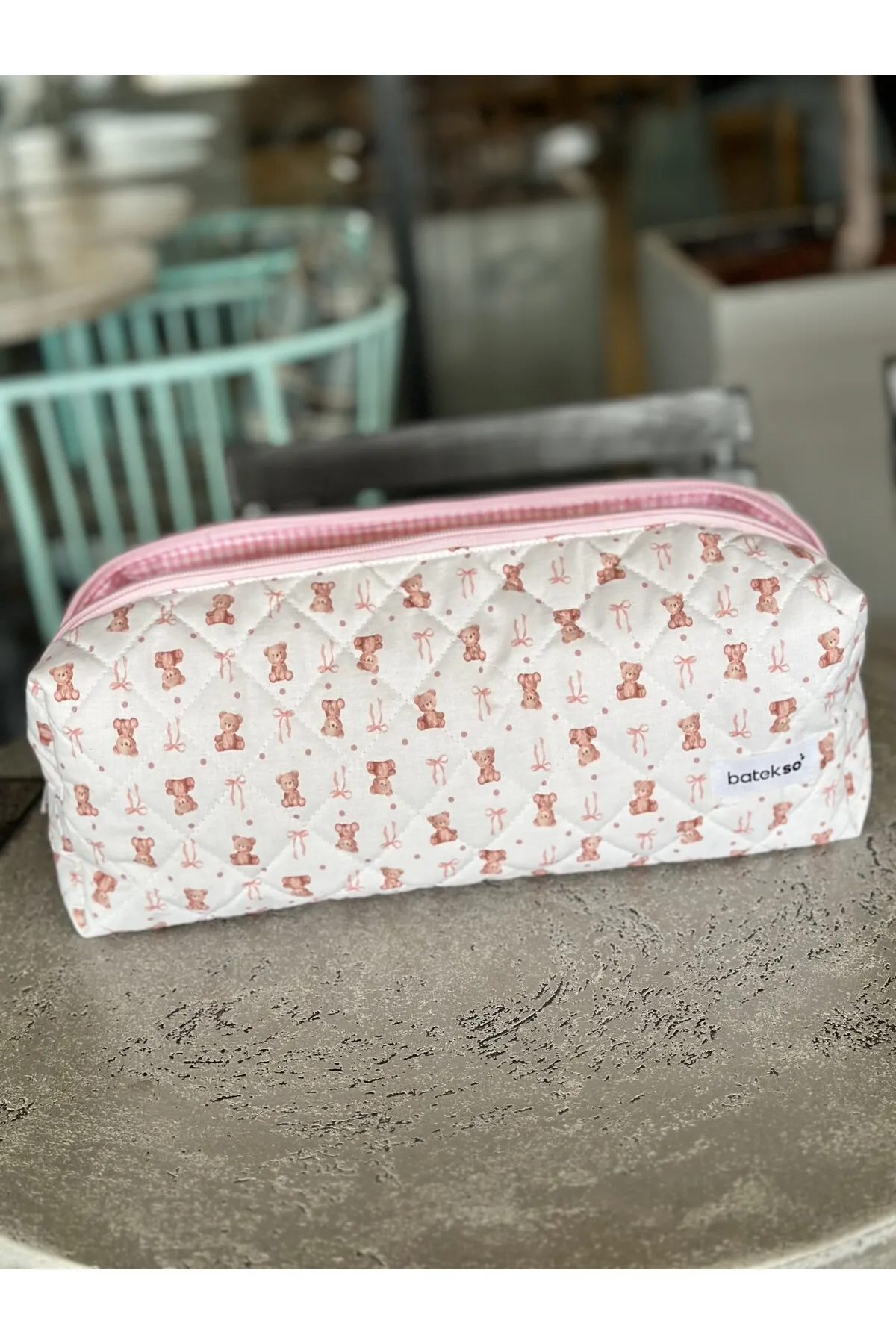 Batekso Pembe Ayıcık Desenli Saç Şekillendiricileri İçin Seyahat Çantası - Xl Boy Açık Pembe