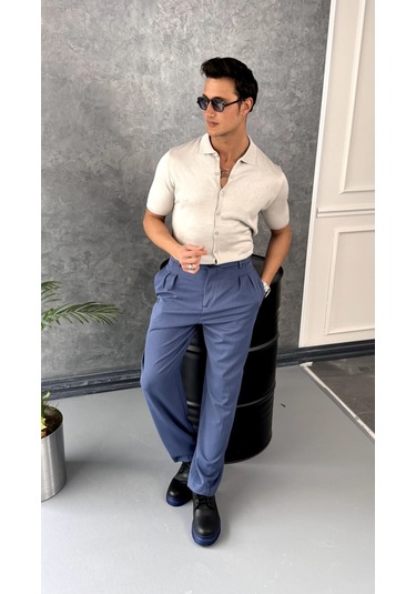 Modefendi Slim Fit Polo Yaka Triko Pamuk Kısa Kollu Gömlek Beyaz