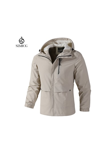 İlkbahar Ve Sonbahar Erkek Ceketleri, Erkek Düz Renk Dış Mekan Kapüşonlu Ceketler Beyaz