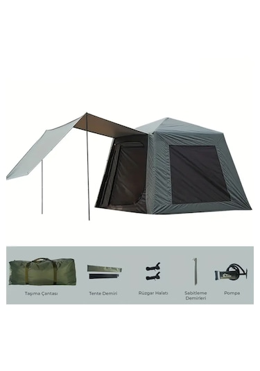 Fischer Tenteli Oxford Kumaş Şişme Çadır 4-5 Kişilik 233x233x190cm Açık Haki