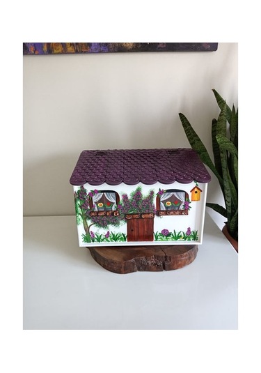 El Boyaması Ev Şeklinde Çatılı Ahşap Ekmeklik Karışık