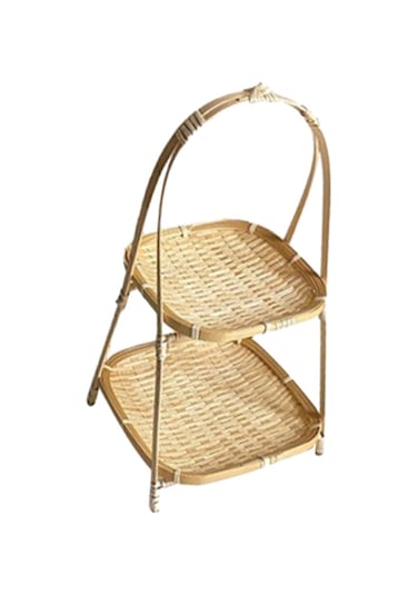 Suntek Magideal Bambu Dokuma Meyve Sepeti Tutucu Aperatif Depolama 2-kat-20x20x37cm