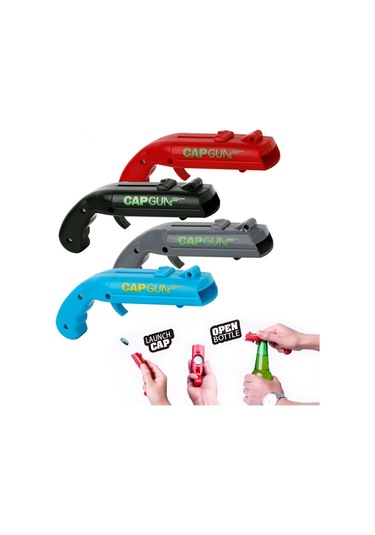 Gri Taşınabilir Kap Tabancası Yaratıcı Uçan Kapak Başlatıcısı Şişe Bira Açacağı Bar Aracı İçecek Açılış Tabancası Şekilli Şişe Kapakları Atıcı Gri