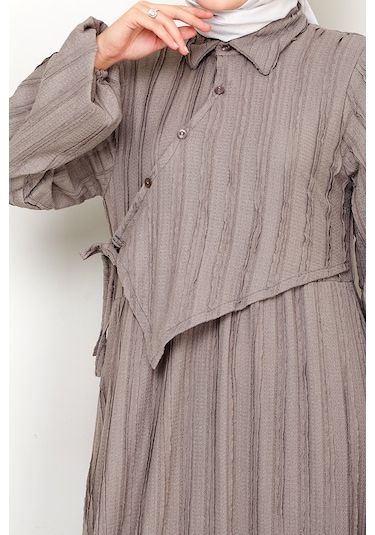 Çapraz Bağlamalı Bürümcük Elbise 1617 - Gri Gri