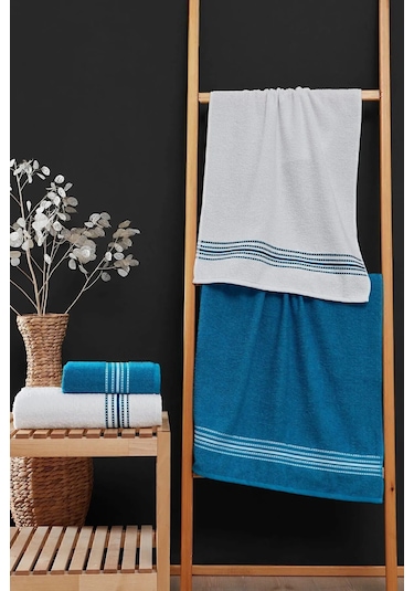 4 Lü Banyo Havlusu Seti Elvin Turkuaz - 70x140 Turkuaz