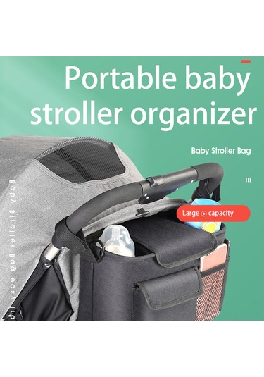 Neevoyu Siyah Bebek Arabası Çantası - Çok Amaçlı Organizer, Çıkartılabilir Askı, 300d Oksford Kumaş, Pratik Bebek Eşyaları Saklama J4001 Siyah