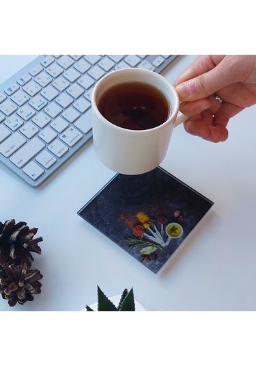 Decorita Cam Bardak Altlığı Baharat Çeşnisi 4'lü Takım 10 CM x 10 CM Çok Renkli