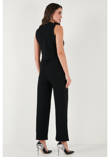 Lela Regular Fit Yüksek Bel Bol Paça V Yaka Yelekli Bayan Takım 5866199 Siyah
