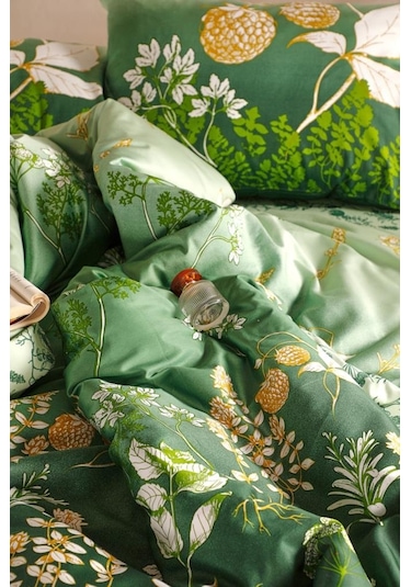 Doqu Home Saten Nevresim Takımı Çift Kişilik Rose Glow Yeşil