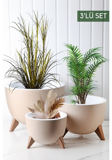 Nandy Home Ufo Model 3'lü Saksı Seti Krem