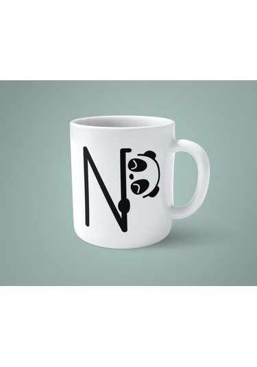 N Harfi Panda Alfabe Baskılı Kupa Bardak