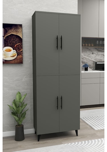 Meta 6 Raflı 4 Kapaklı Çok Amaçlı Xl Dolap Mutfak Banyo Balkon Erzak Killer Dolabı - Antrasit