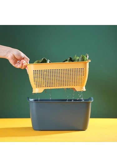 Novahub Sunttek Meyve Sebze Yıkama Sepeti Sebzeler İçin Süzgeç L Boyutunda, Sağlıklı Yemekler İçin Evde Kullanılır Mavi Sarı