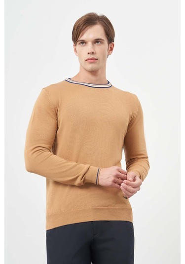 Camel Uzun Kol Düz Örme Bisiklet Yaka Classic Slim Fit Triko 1012245108 CAMEL