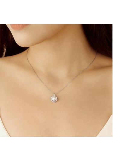 Monemel Kristal Taşlı İnci Kolye Altın Kaplama N0863 Gümüş