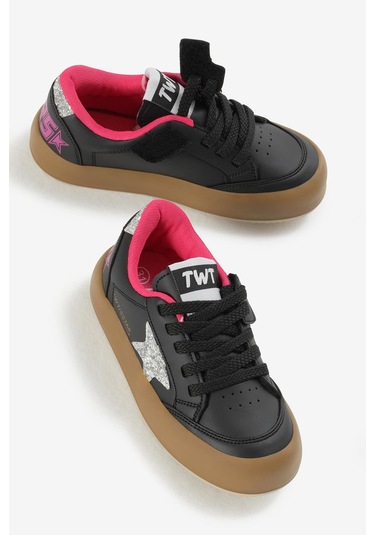 Termo Taban Yıldız Detaylı Bağcıklı Ve Cırtlı Çocuk Unisex Siyah Gümüş Spor Ayakkabı Tbkmn320 Siyah Gümüş