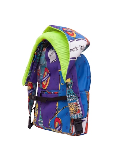 İkigai City Serisi Okula Dönüş London Desenli Çıkabilir Kapüşonlu Hafif Notebook Cepli Sırt Çantası - Renkli Çok Renkli