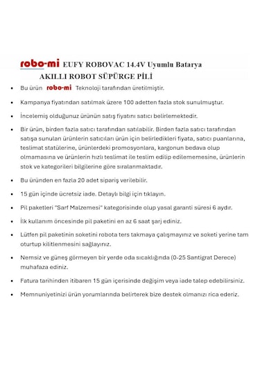 Eufy Robovac 11s Batarya 14.4v 2600mah Akıllı Robot Süpürge Pili
