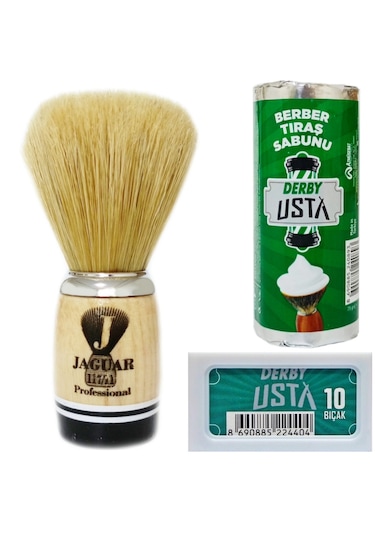Jaguar 117/11 Ahşap Doğal Kıl Tıraş Fırçası, Tıraş Sabunu Seti