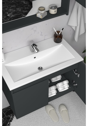 Teta Home Napoli 65 Cm Mdf Banyo Dolabı Seti Antrasit Antrasit