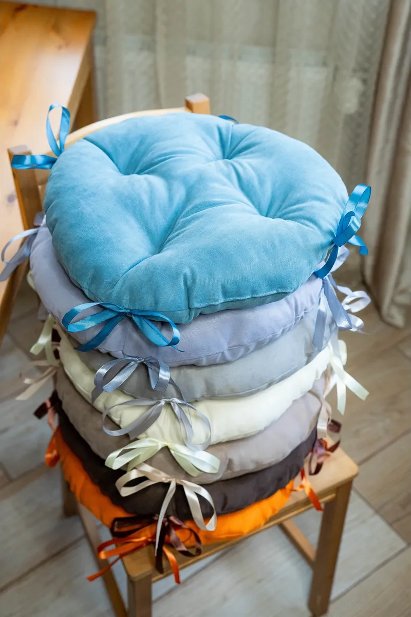 Slavıca 40x40 Cm Yuvarlak Sandalye Yastığı 2'li Set 226093509 Mavi Kadife