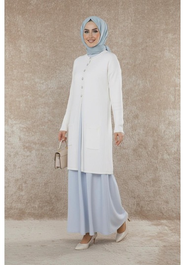Yeni Sezon Dizboy Kadın Ceket -sakal İplik, Yaka Düğmeli, İki Cepli, Günlük, Şık Kombinler İçin Beyaz