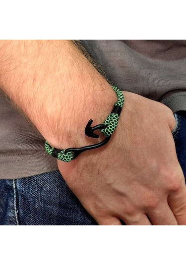 Siyah Metal Kanca Yeşil Paracord Bileklik Bt159 Çok Renkli