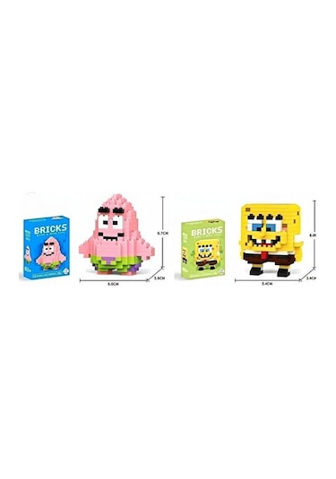 Bricks Sünger Bob Ve Patrick 2'li Set Yapboz Puzzle Hediye Masa Ü