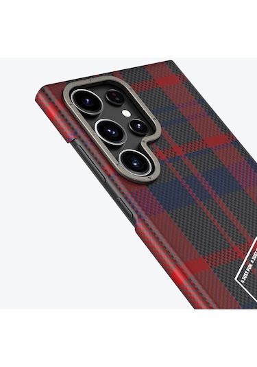 Galaxy S24 Ultra Uyumlu Kılıf Ekose Desenli Youngkit Gezhi Serisi Kapak Kırmızı