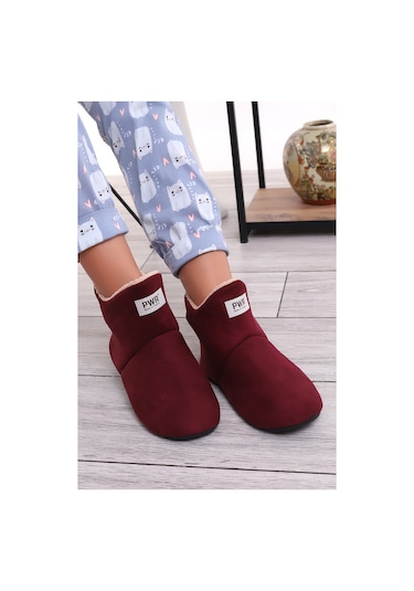 U001 Erkek Kadın Çocuk Ev Pandufu Botu Ev Ayakkabısı Mürdüm