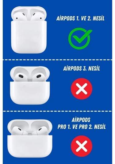 Airpods 1-2.nesil Uyumlu İçi Kadife Dışı Silinebilir Silikon Özel Kutulu Lansman Kulaklık Kılıfı Çok Diğer