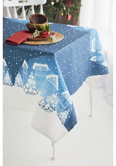 Ays Home Mavi Christmas Yılbaşı Yemek Masa Örtüsü