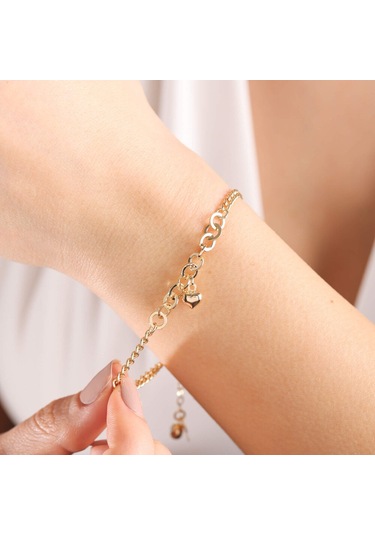 Altın Ataç Bileklik Kalp Formlu Sarı Altın