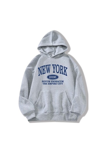 Kadın New York Queens Baskılı Oversize Kapşonlu Sweatshirt Totoroanime-90 Siyah