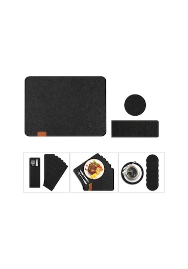 Xiaaokeji Set Yıkanabilir Keçe Amerikan Servis Masa Örtüleri Yalıtım Pedleri Siyah Siyah