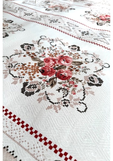 Alla Turca Tek Kişilik Kanaviçe Desenli Pike Pudra 160x240 Cm %100 Pamuk Pudra