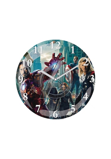 Yenilmezler The Avengers Sessiz Bombeli Gerçek Cam Duvar Saati Çok Renkli