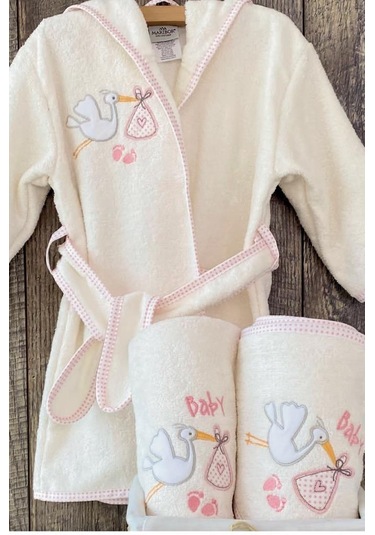Leylek Bebek Bornoz Seti 0-3 Yaş Pembe Pembe