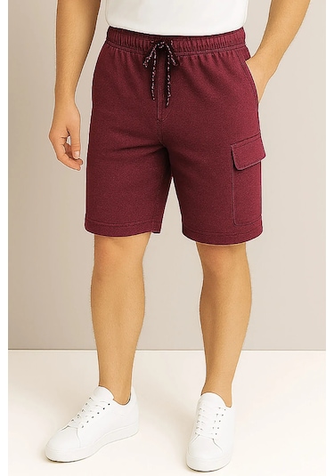 Kargo Cepli Pamuklu Erkek Şort Bordo