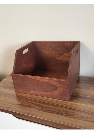 Ahşap Lp Plak Sandığı - Organizer Kutu Kestane Rengi - Wooden Lp Record Box Koyu Kırmızı